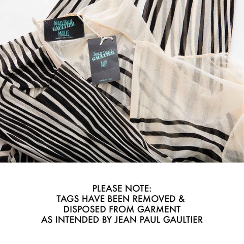 Vintage 1996 JEAN PAUL GAULTIER Size One Size Cream Black Stripe Stretch Tulle Bodysuit