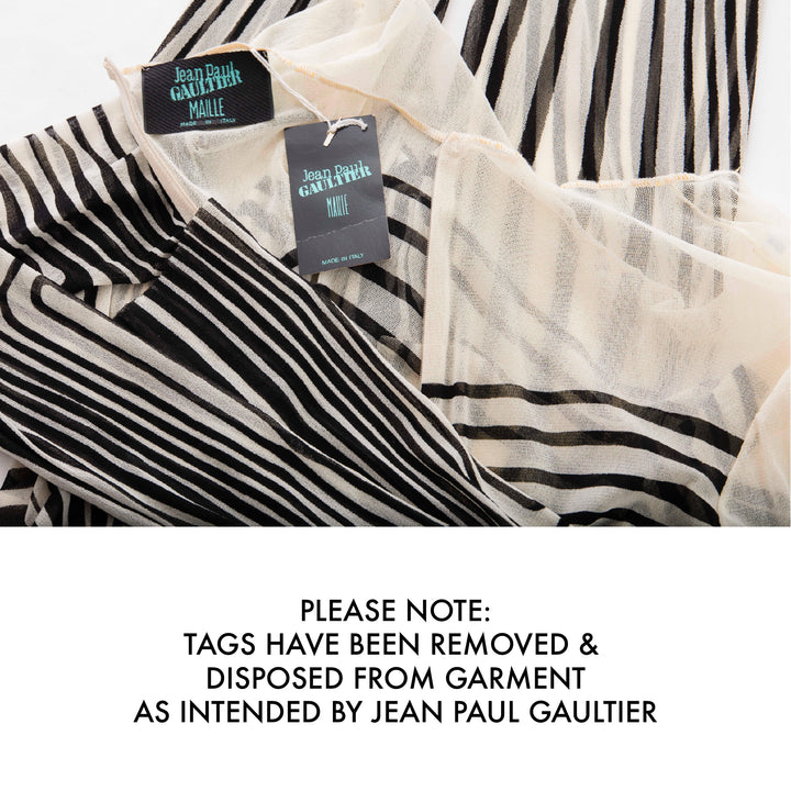 Vintage 1996 JEAN PAUL GAULTIER Size One Size Cream Black Stripe Stretch Tulle Bodysuit