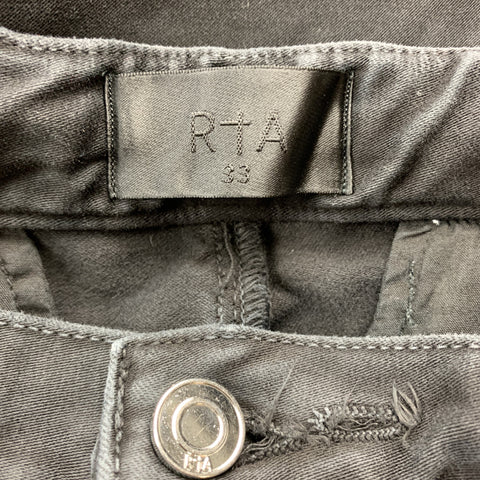 RtA Size 33 Black Washed Cotton Blend 32 Cargo Pockets Casual Pants