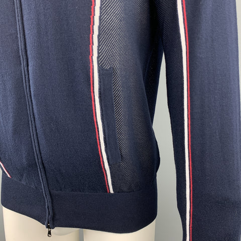 MICHAEL BASTIAN Size S Navy Knitted Cotton Zip Up Mesh Trim Jacket