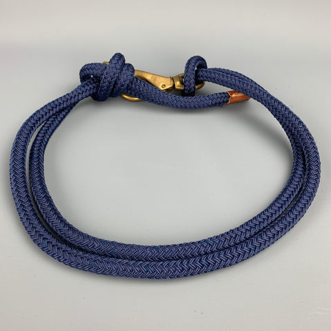 VINTAGE Size M Navy Rope Leather Brass Hook Belt