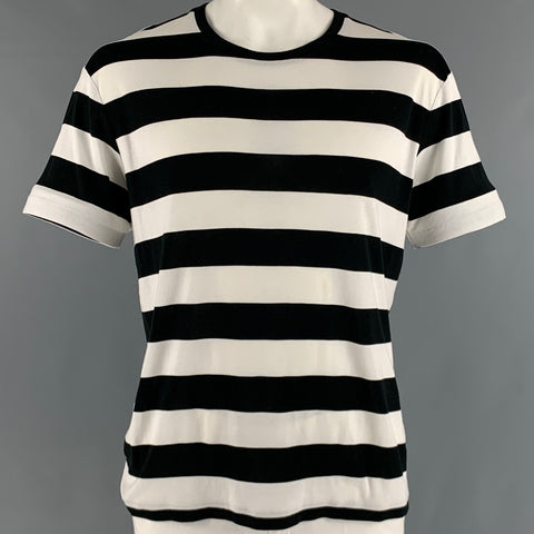 RALPH LAUREN Taille XL T-shirt à col rond en coton à rayures blanches noires