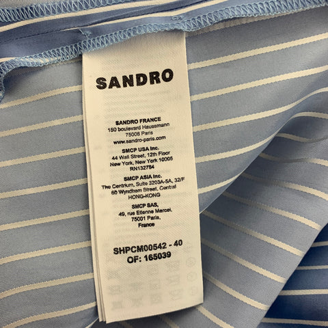 SANDRO Taille L Chemise à manches courtes boutonnée en mélange de viscose à rayures bleues et blanches