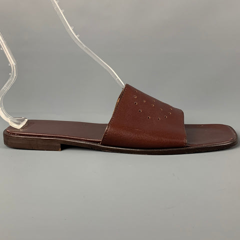 HERMES Size 12 Brown Perforated Leather Slip On Sandals