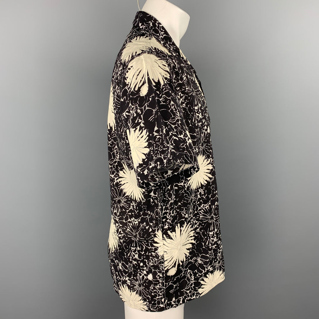 JUNYA WATANABE S/S 17 Size M Black & White Floral Cupro / Rayon Camp Short Sleeve Shirt