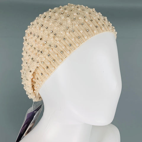 RALPH LAUREN Sombrero de mohair y cachemir con cuentas en beige