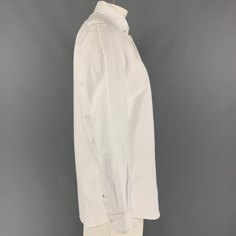 LUCIANO BARBERA Size L White Contrast Stitch Linen Cotton Long Sleeve Shirt