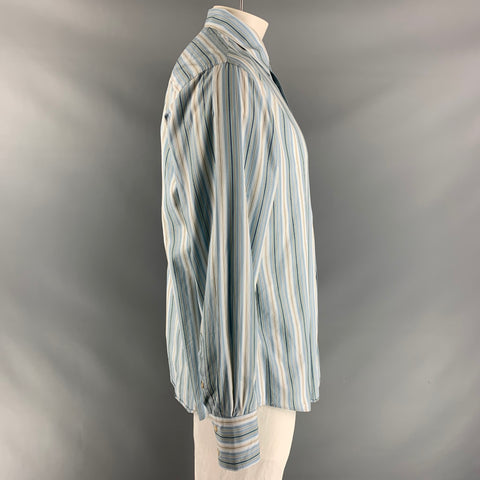 JOHN VARVATOS Size L Blue & Taupe Stripe Cotton Button Down Long Sleeve Shirt
