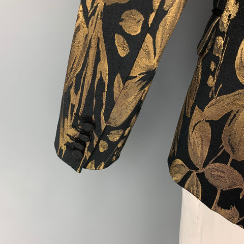 MR TURK Size 42 Black Gold Jacquard Polyester Cotton Peacoat Sport Coat