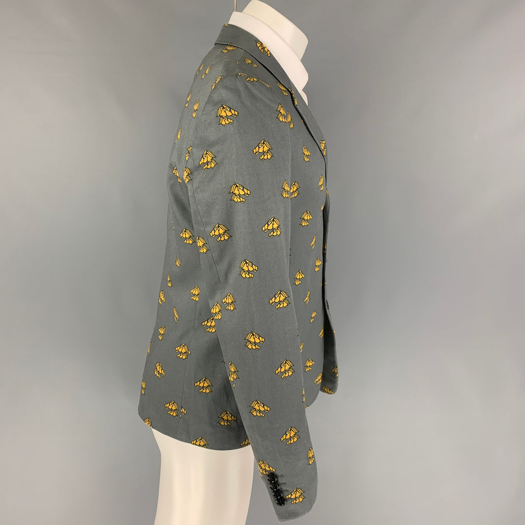 KRIS VAN ASSCHE Size 40 Grey Mustard Print Polyester Sport Coat
