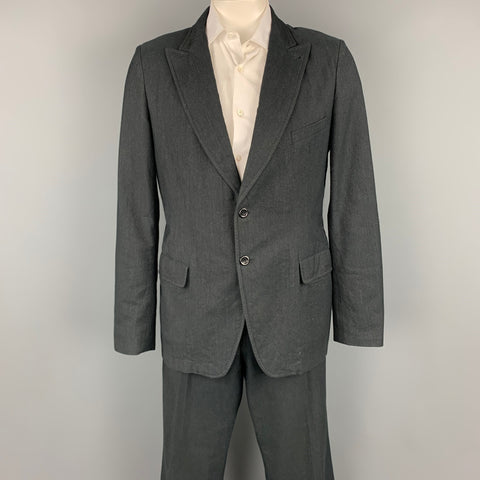 DRIES VAN NOTEN Size 44 Regular Charcoal Cotton / Wool Peak Lapel Suit
