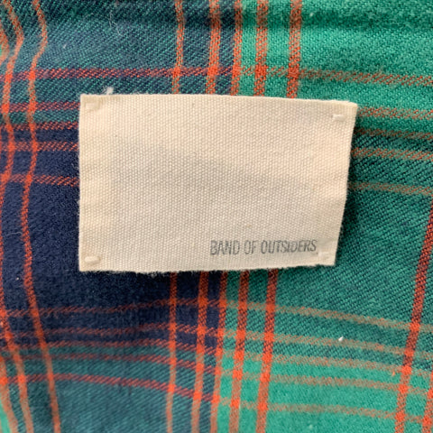BAND OF OUTSIDERS Size L Green &  Navy Plaid Cotton Button Down Long Sleeve Shirt