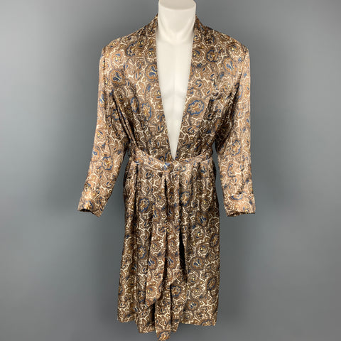 Vintage JORDAN MARSH Size M Taupe & White Paisley Silk Belted Robe