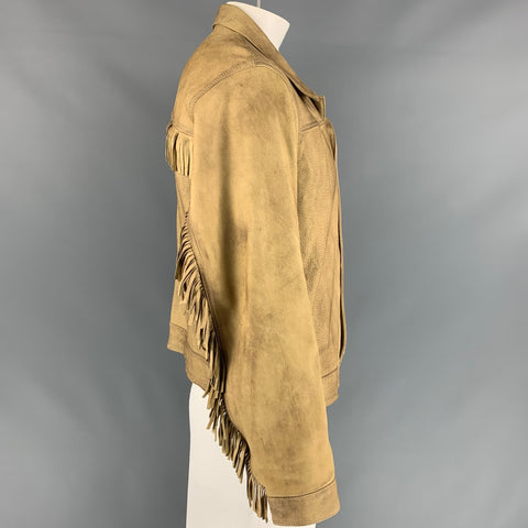 RRL by RALPH LAUREN Size XL Beige Deerskin Leather Western Fringe Jacket