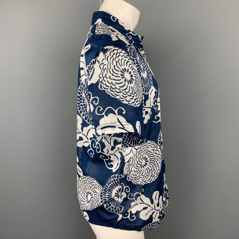 LIFE / AFTER / DENIM Size S Blue & White Print Cotton Short Sleeve Shirt