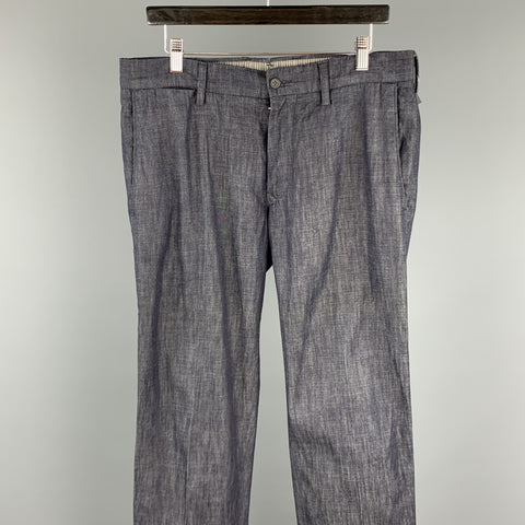 45rpm Size 34 x 34 Navy Heather Cotton Chambray Zip Fly Casual Flat Front Pants