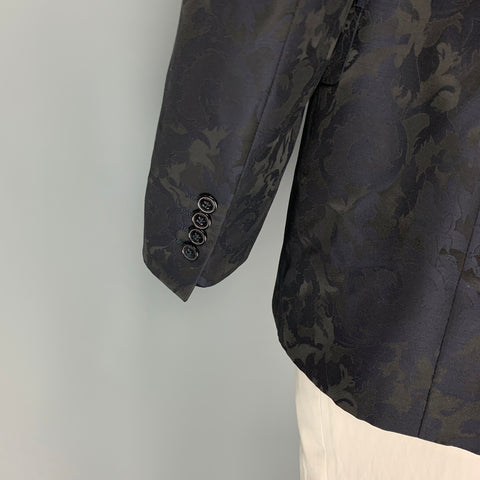 VERSACE COLLECTION Size 44 Black Navy Floral Acetate Wool Sport Coat