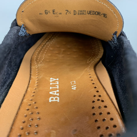 BALLY Size 7.5 Navy Suede Slip On Loafers