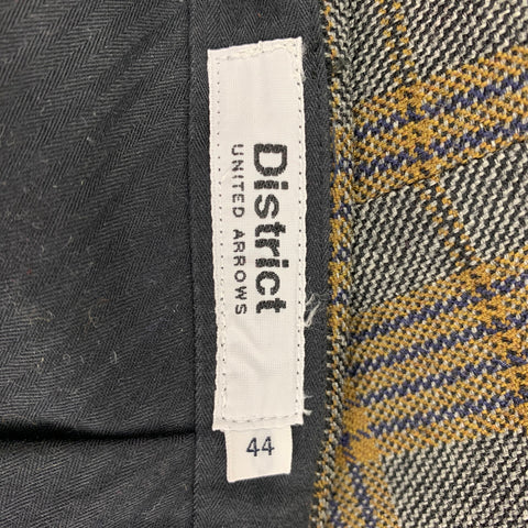 DISTRICT by UNITED ARROWS Size 36 Grey Mustard Plaid Wool Peak Lapel Suit