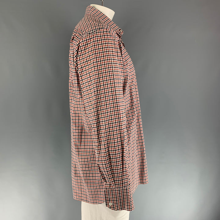 TOM FORD Size XL Red Black & White Checkered Cotton Long Sleeve Shirt