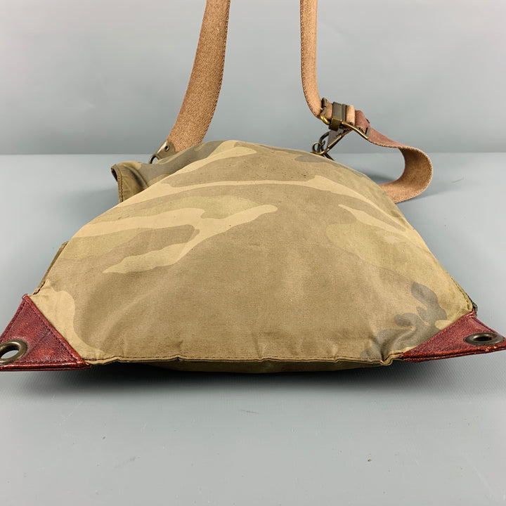 DRIES VAN NOTEN Brown Olive Camouflage Leather Nylon Bag
