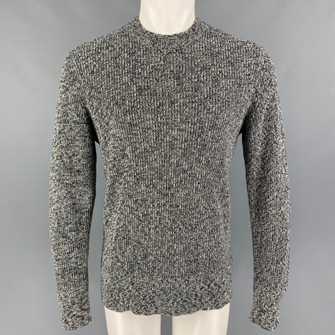 THEORY Size M Black White Knitted Linen / Cotton Crew-Neck Sweater