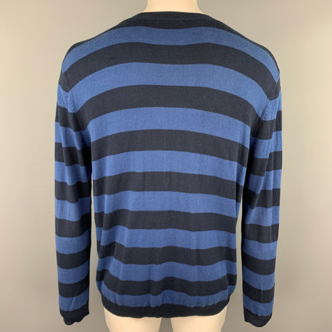 ARMAND BASI Taille XL Cardigan boutonné en coton à rayures marine et bleu