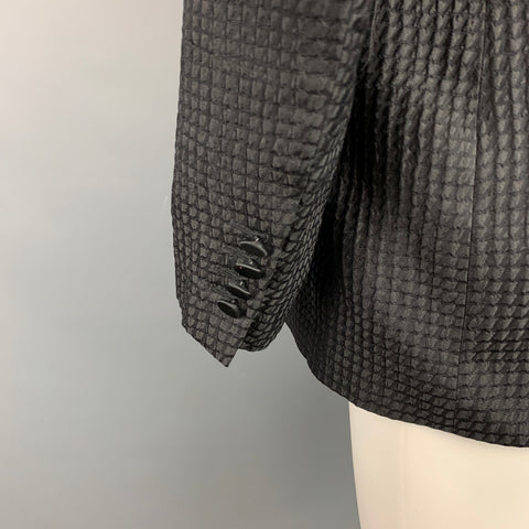 LANVIN Size 38 Regular Black Textured Silk / Polyester Peak Lapel Sport Coat