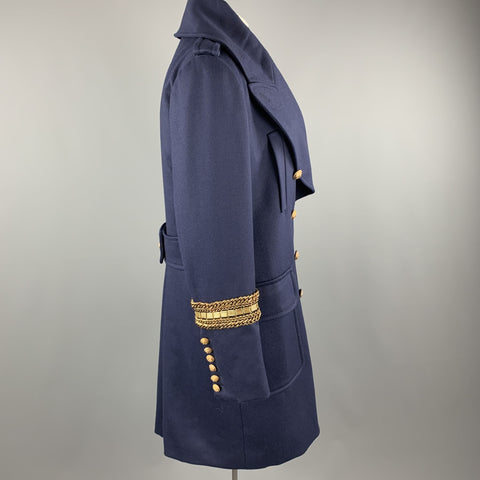 ALEXANDER MCQUEEN 12 Navy Wool Anchor Button Chain Stripe Nautical Coat