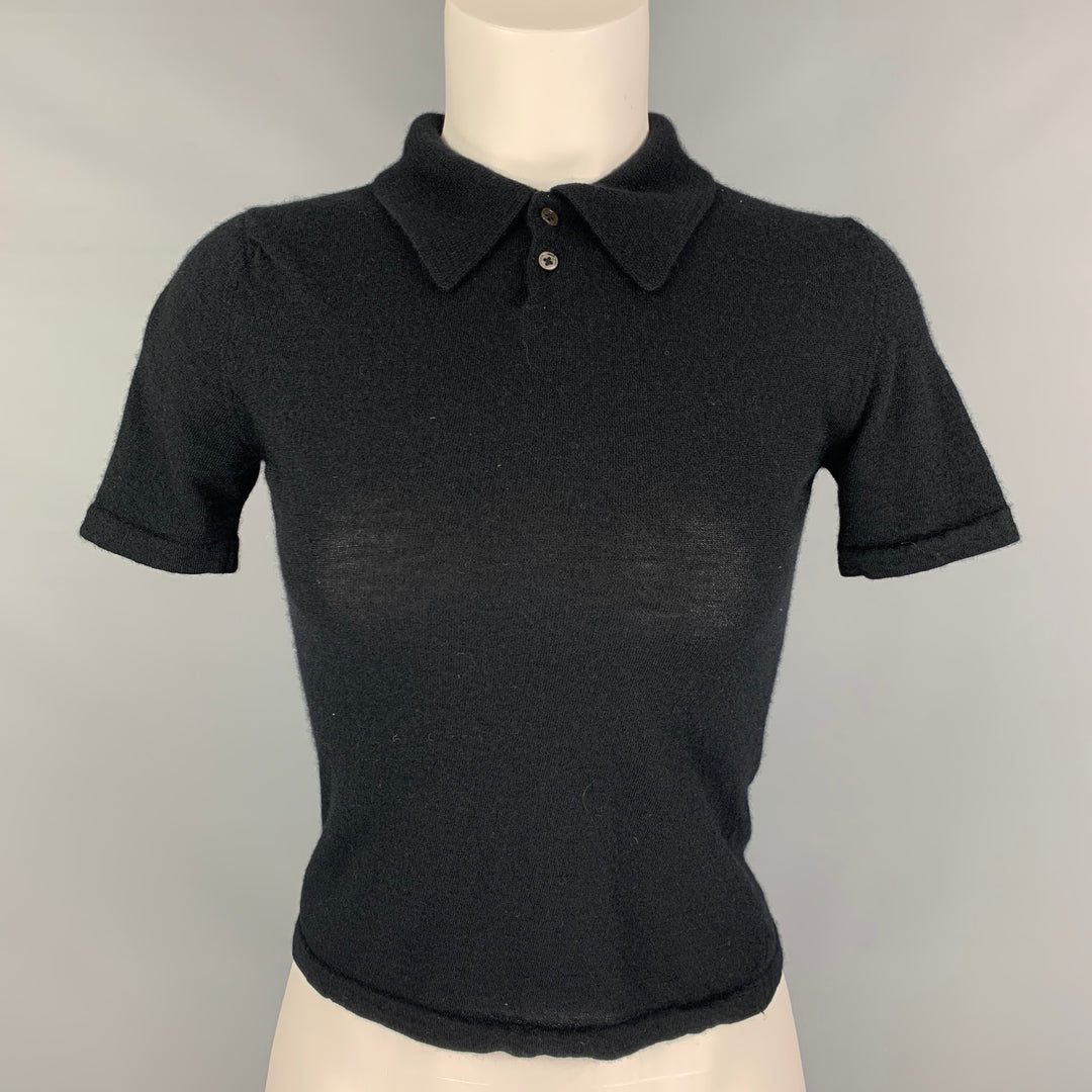 RALPH LAUREN COLLECTION Taille S Polo noir en cachemire et soie uni à manches courtes