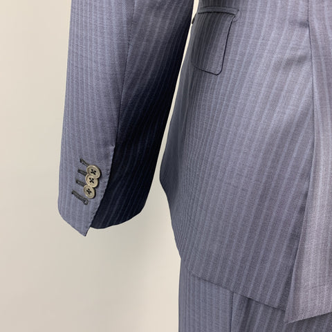 ERMENEGILDO ZEGNA 40 Regular Navy Stripe Wool Notch Lapel 3 Piece Suit