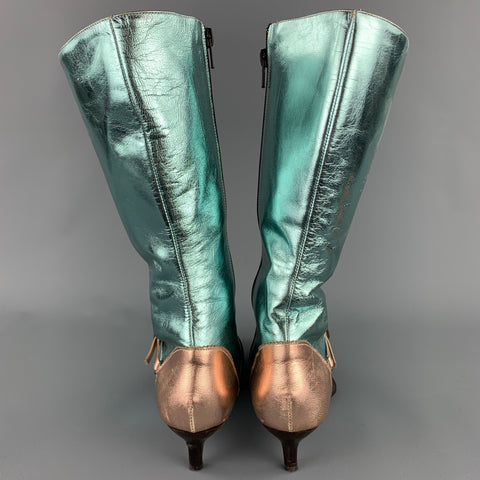 PAOLO IANTORNO Taille 6.5 Bottes en cuir verni Aqua &amp; Or Rose