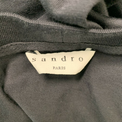 SANDRO Size M Black Embroidery Cotton T-shirt