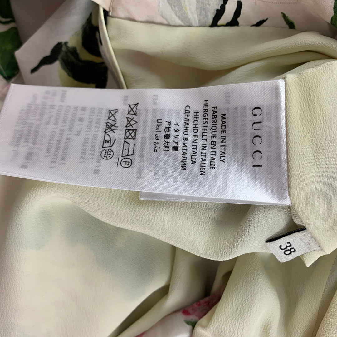 GUCCI Size 2 Beige Floral Cotton Ruffle Pussy Bow Cocktail Dress