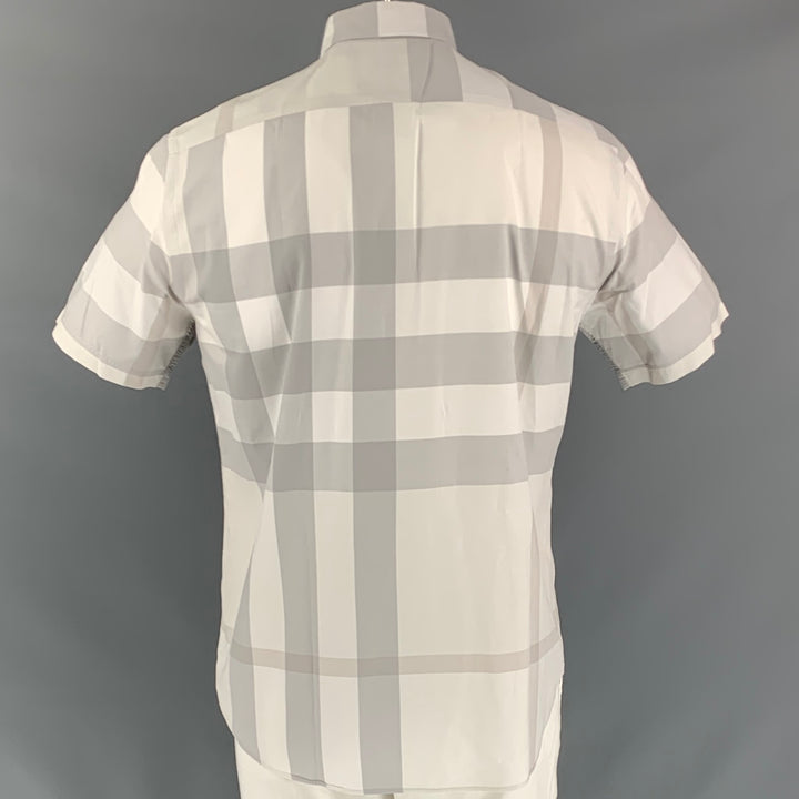 BURBERRY BRIT Size L White & Gray Plaid Cotton Button Down Short Sleeve Shirt