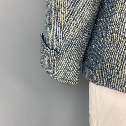 45rpm Size L Indigo & Beige Stripe Wool Down Fill Notch Lapel Coat