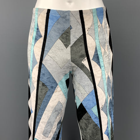 EMILIO PUCCI Size 6 Blue & Gray Print Velour Pants