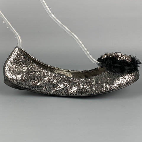 TORY BURCH Size 7.5 Silver Leather Embellishment Ballet Flats