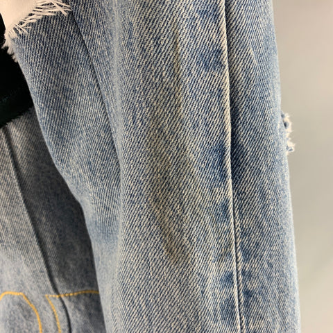 GREG LAUREN Size L Mixed Fabrics Denim Snaps Coat
