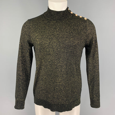CALVIN KLEIN Size M Black Gold Metallic Rayon Blend Mock Neck Pullover