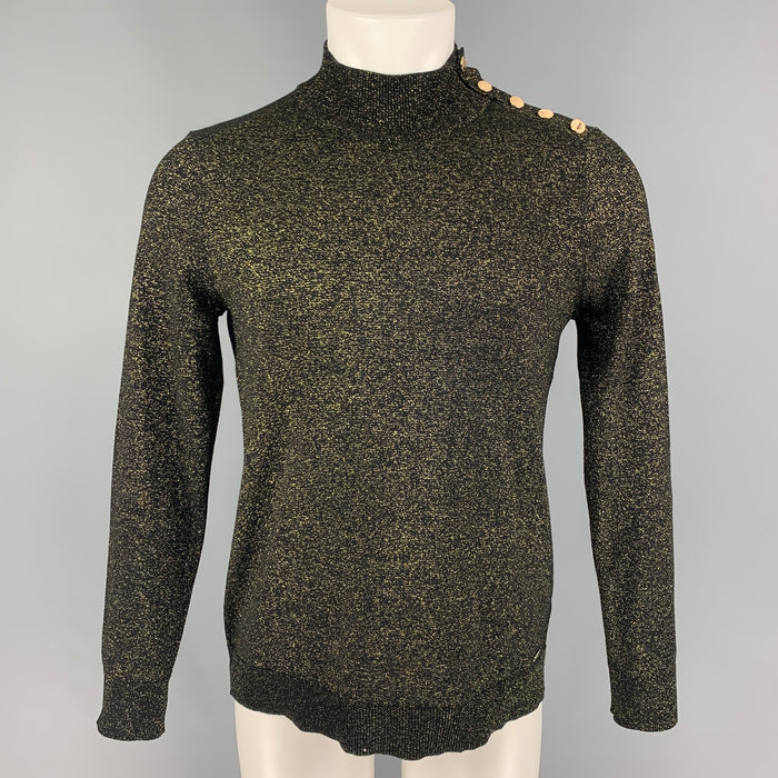 CALVIN KLEIN Size M Black Gold Metallic Rayon Blend Mock Neck Pullover