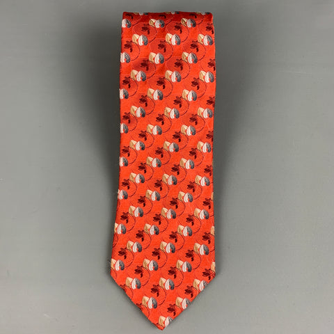 ERMENEGILDO ZEGNA Red Grey Leaves Silk Tie