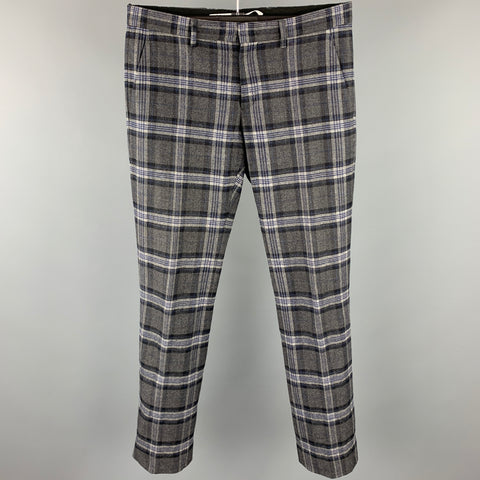 P.M.B.A by ASTRATTO Size 32 Grey Plaid Wool Blend Straight Dress Pants