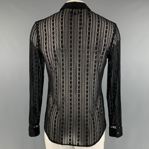 PHIX Size L Black Lace Polyester Long Sleeve Shirt
