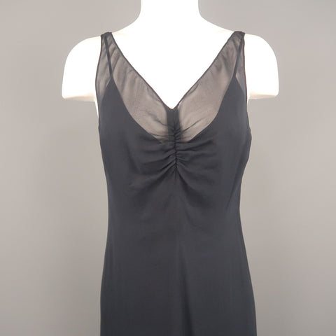 ARMAND VENTILO Taille 4 Robe longue en mousseline de soie marine col en V sans manches