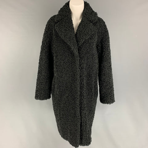 STAND STUDIO Taille S Manteau à revers cranté texturé en fausse fourrure noire