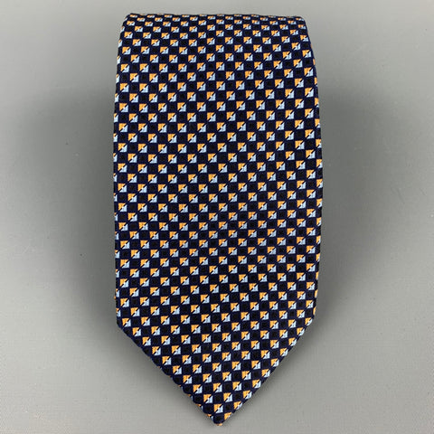 ERMENEGILDO ZEGNA Navy & Gold Squares Silk Tie