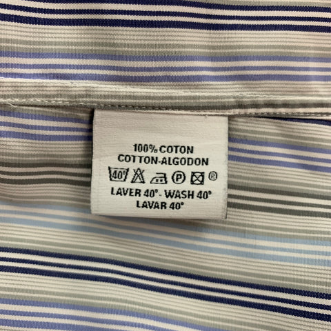HERMES Size S Grey Blue Stripe Button Up Long Sleeve Shirt