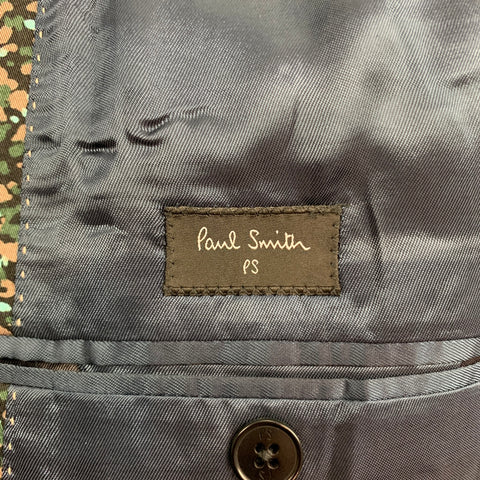 PS by PAUL SMITH Size 44 Black & Green Print Cotton Notch Lapel Sport Coat