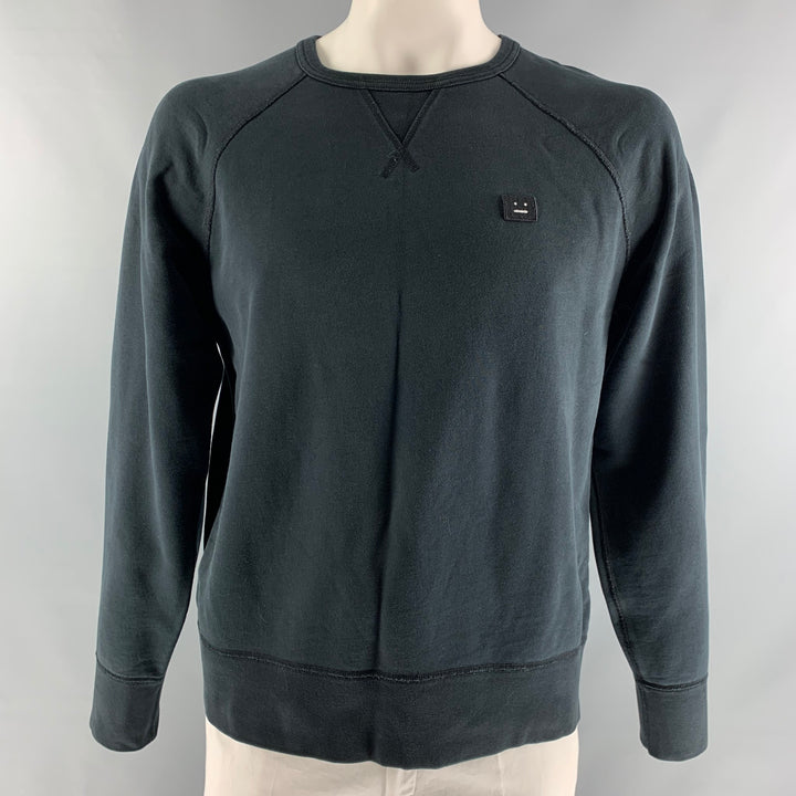 ACNE STUDIOS Size L Black Solid Cotton Crew-Neck Sweatshirt